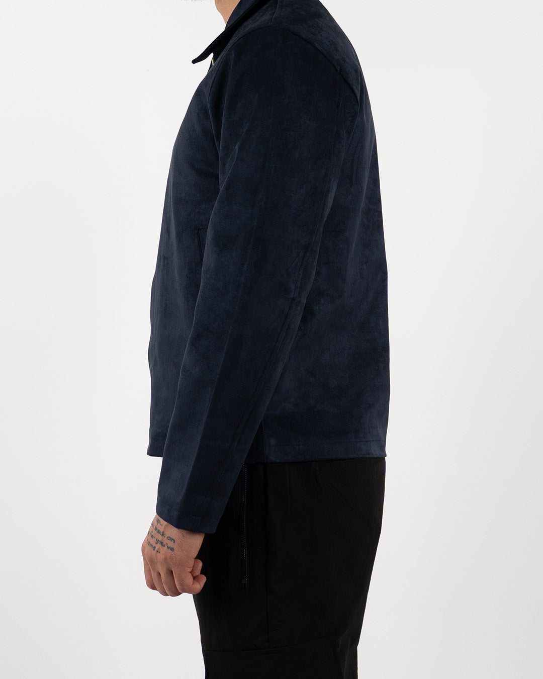 Navy Suede-Effect Zip-Up Jacket
