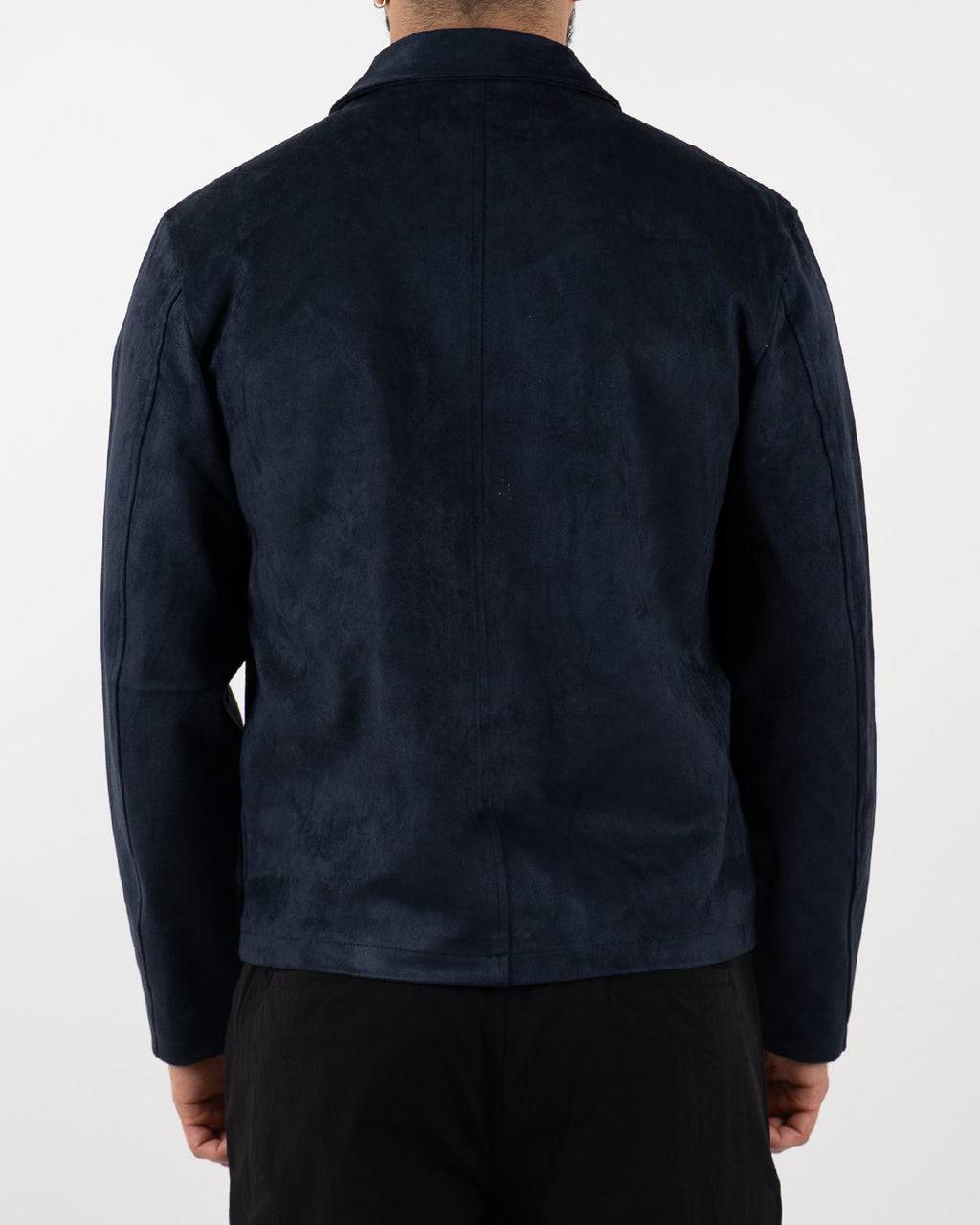 Navy Suede-Effect Zip-Up Jacket