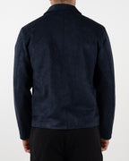 Navy Suede-Effect Zip-Up Jacket