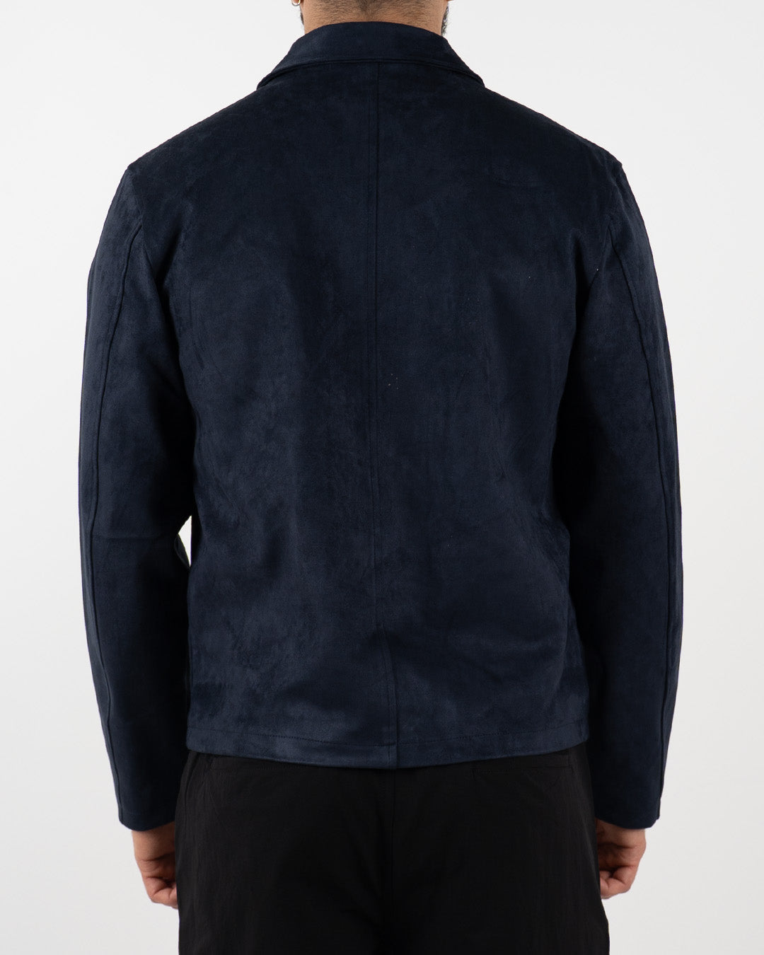 Navy Suede-Effect Zip-Up Jacket