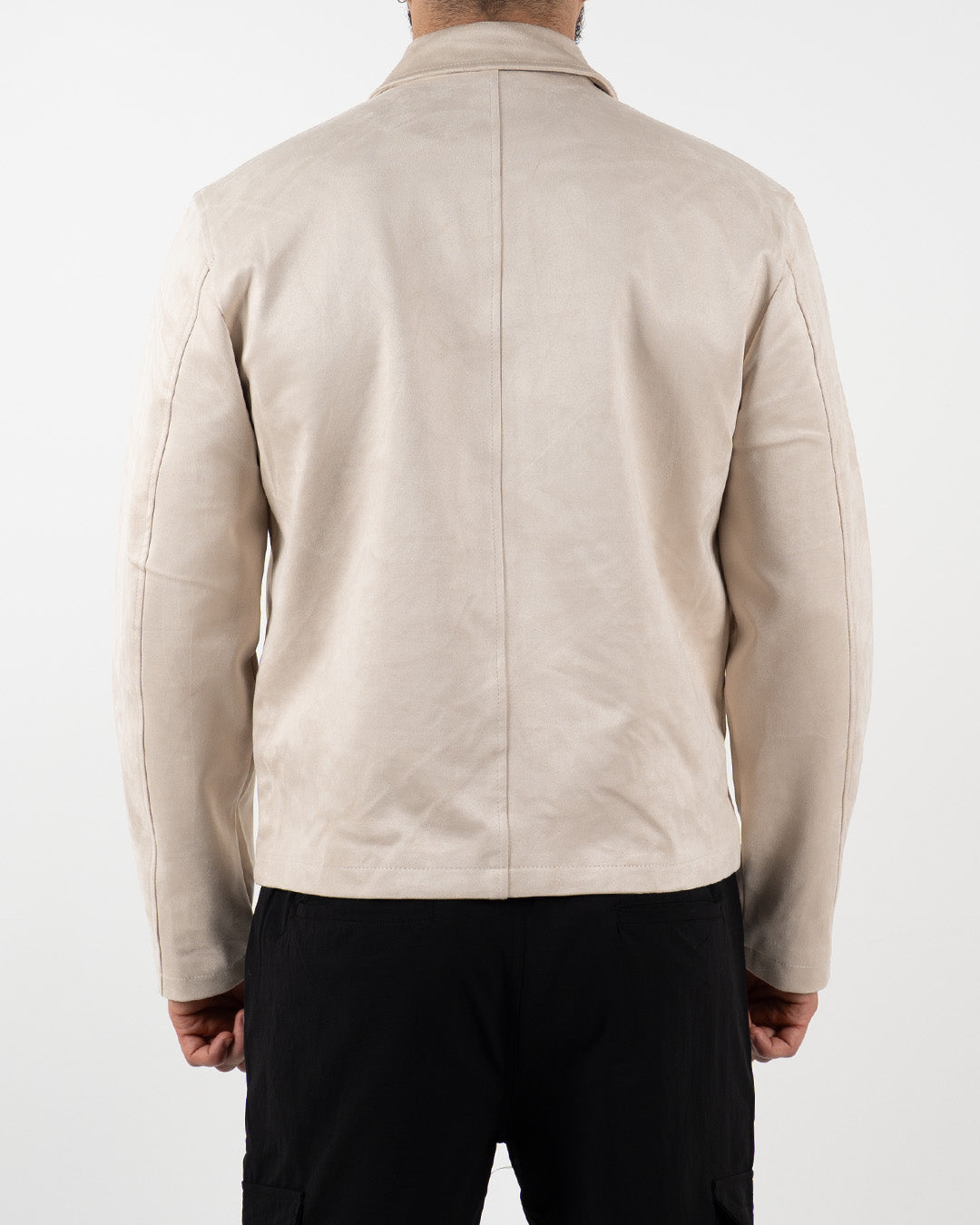 Beige Suede-Effect Zip-Up Jacket