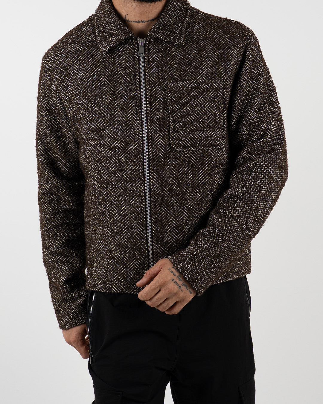 Brown Textured Zip-Up Jacket