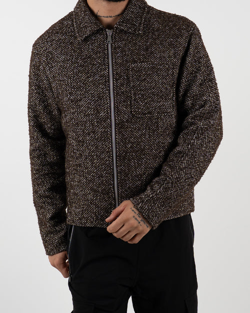 Brown Textured Zip-Up Jacket