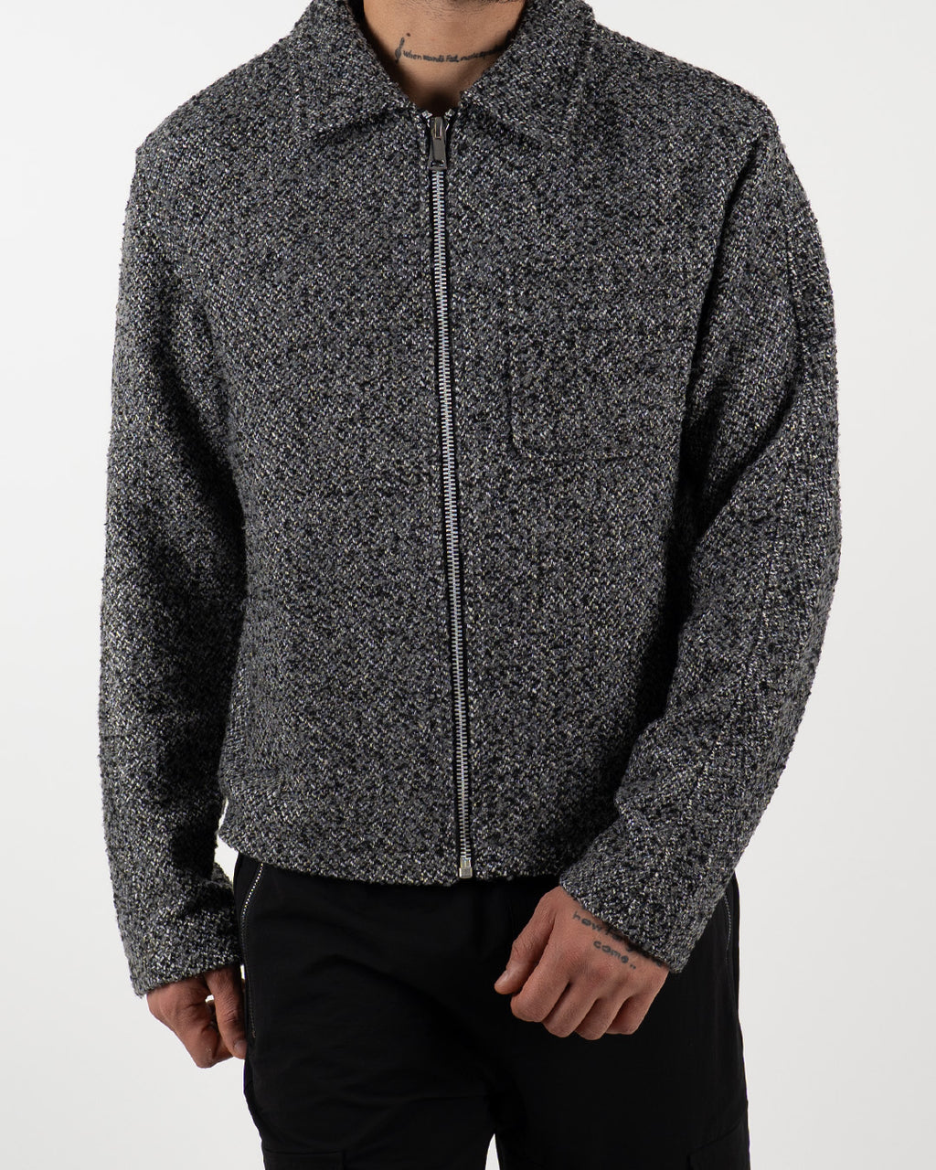 Grey Textured Zip-Up Jacket