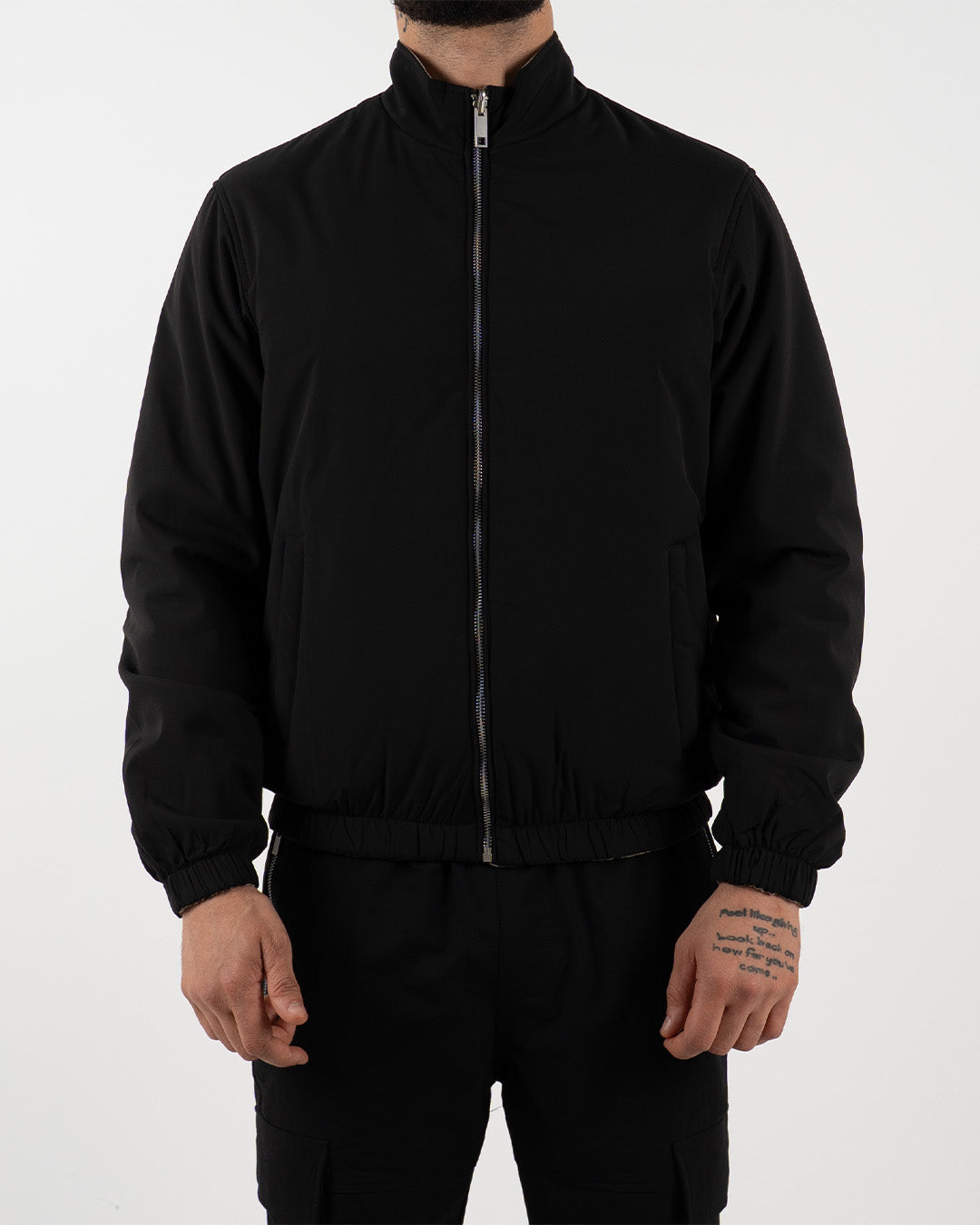 Black Reversible High Neck Zip-Up Jacket