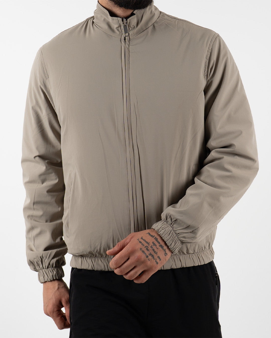 Black Reversible High Neck Zip-Up Jacket