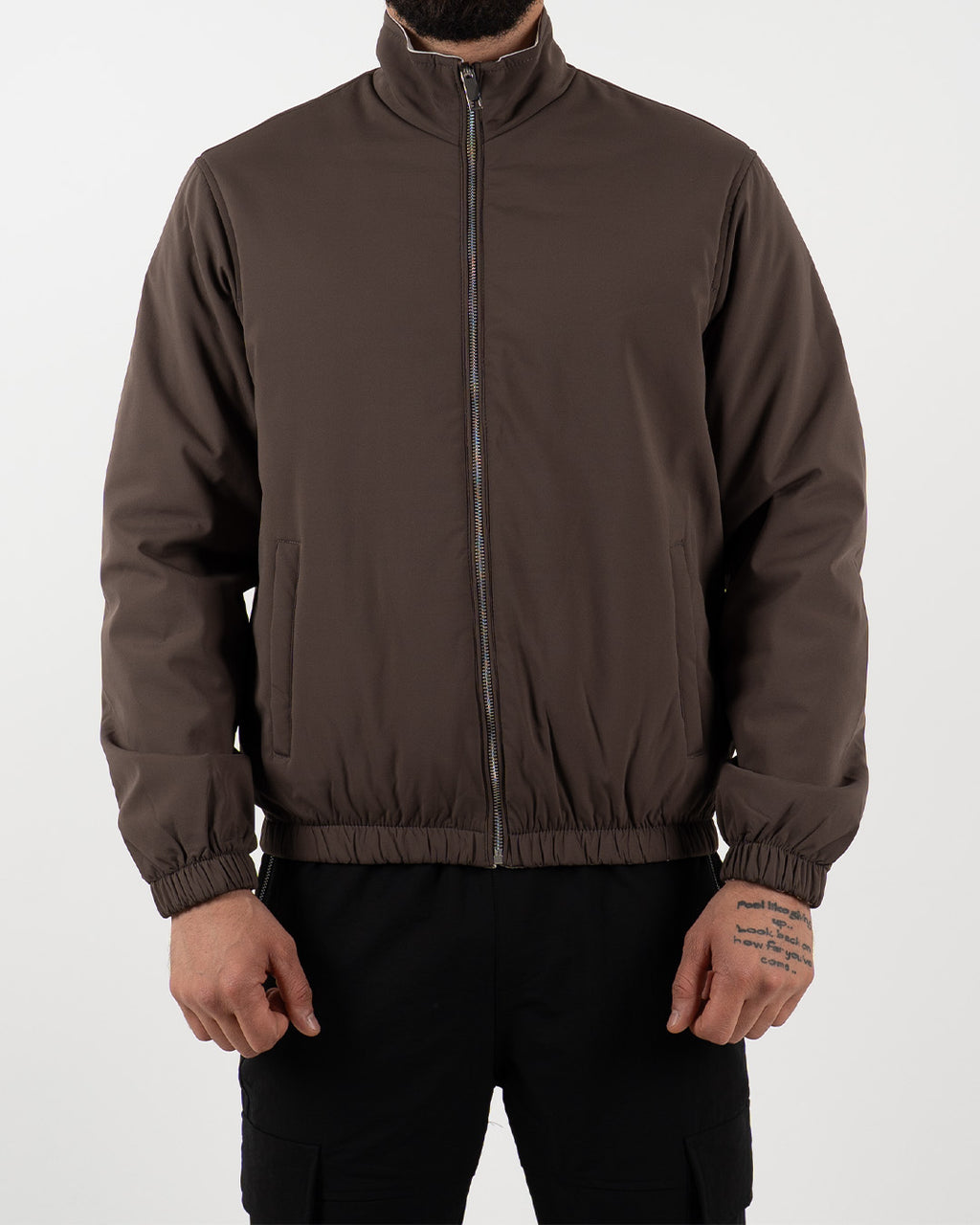 Brown Reversible High Neck Zip-Up Jacket