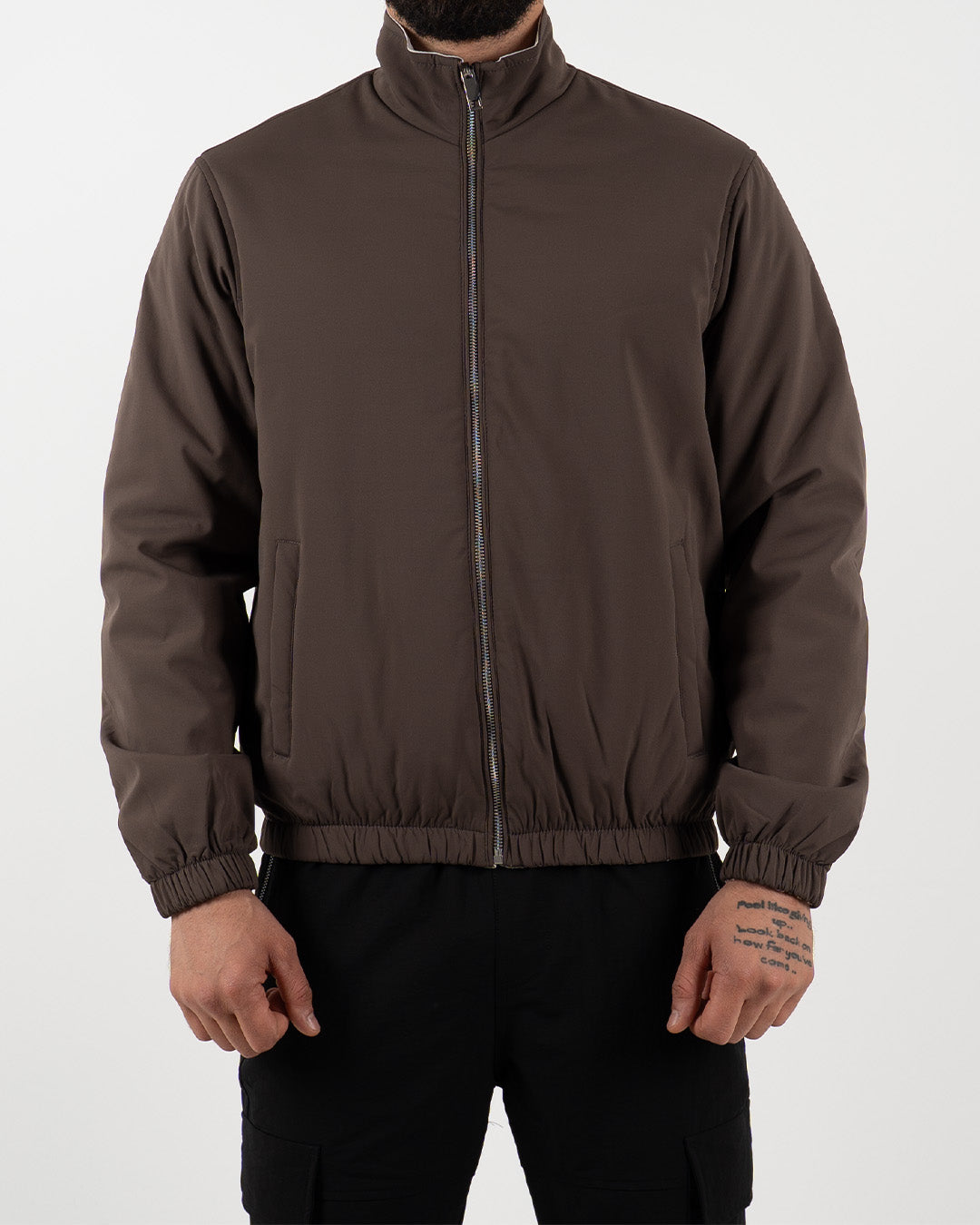 Brown Reversible High Neck Zip-Up Jacket