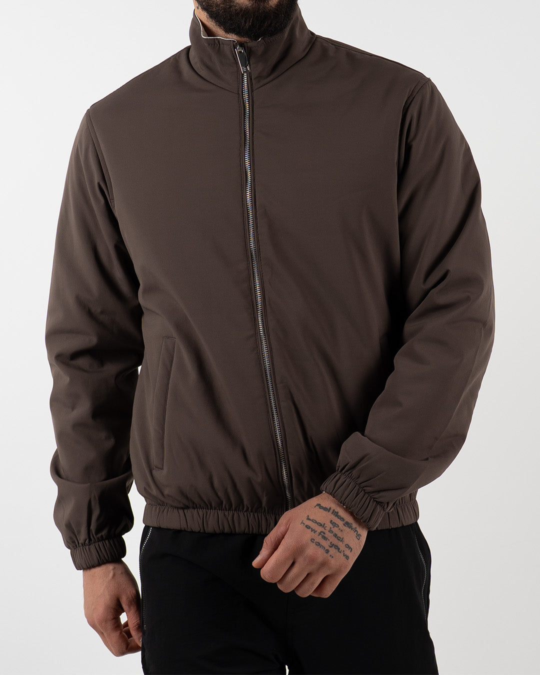 Brown Reversible High Neck Zip-Up Jacket