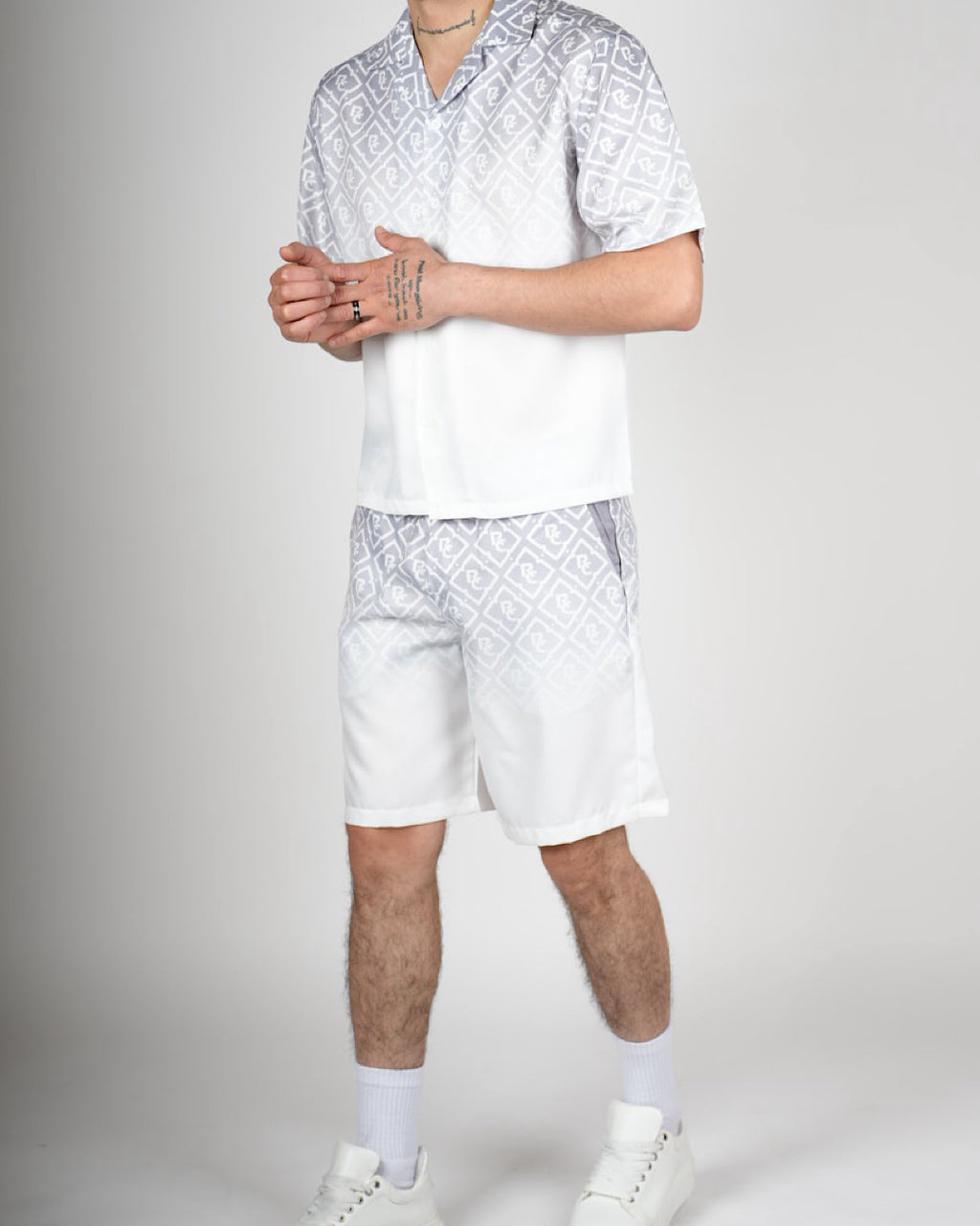 White RC Monogram Shirt & Short Set