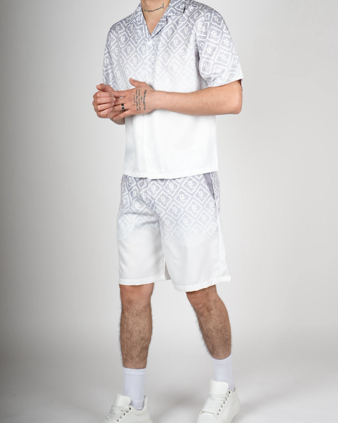 White RC Monogram Shirt & Short Set