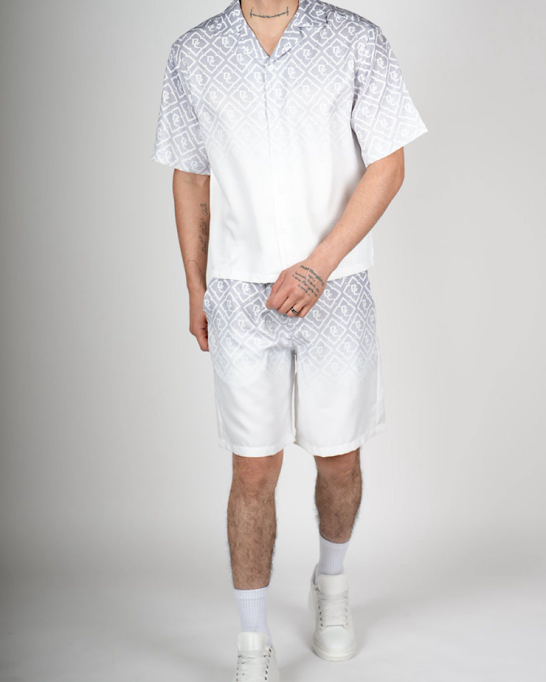 White RC Monogram Shirt & Short Set