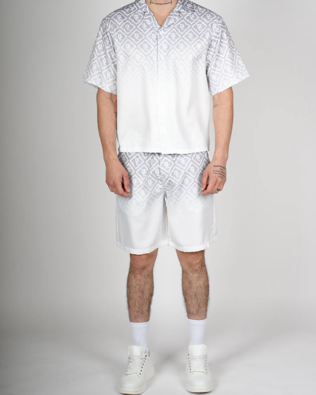 White RC Monogram Shirt & Short Set