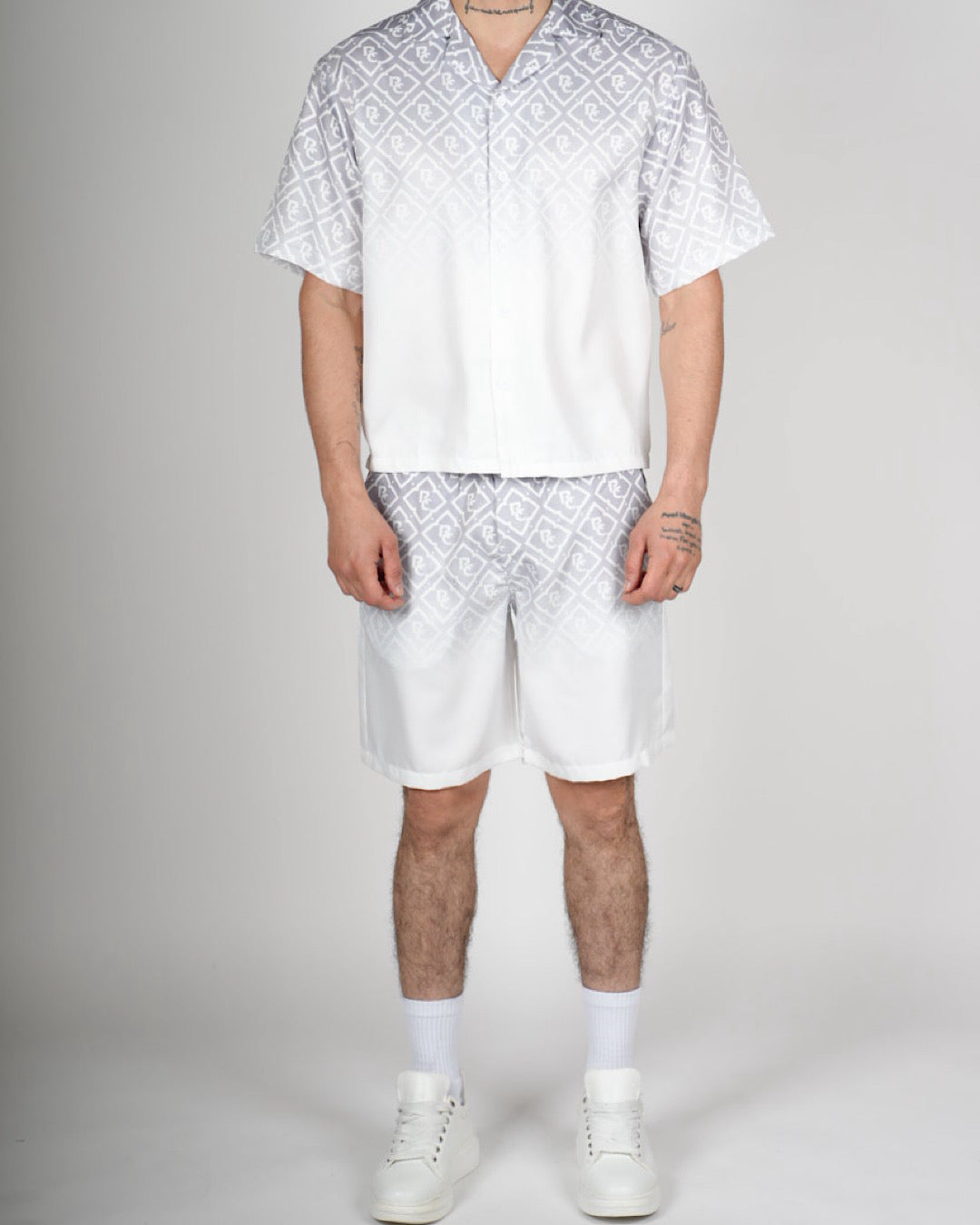 White RC Monogram Shirt & Short Set