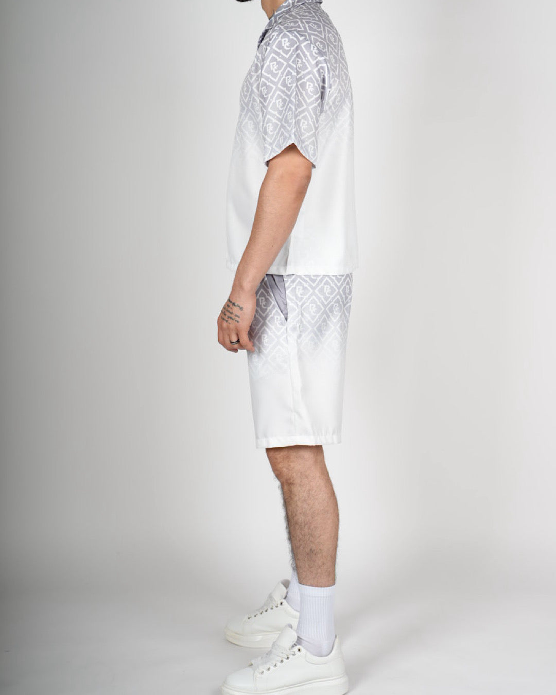 White RC Monogram Shirt & Short Set