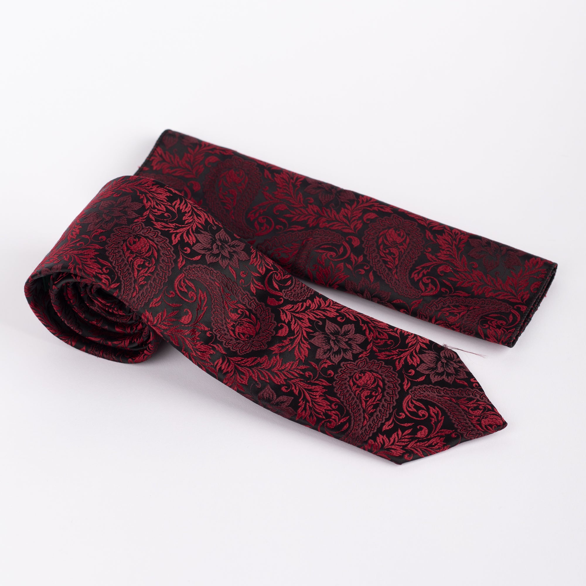 MC Paisley - Tie & Pocket Square Set in Red & Black