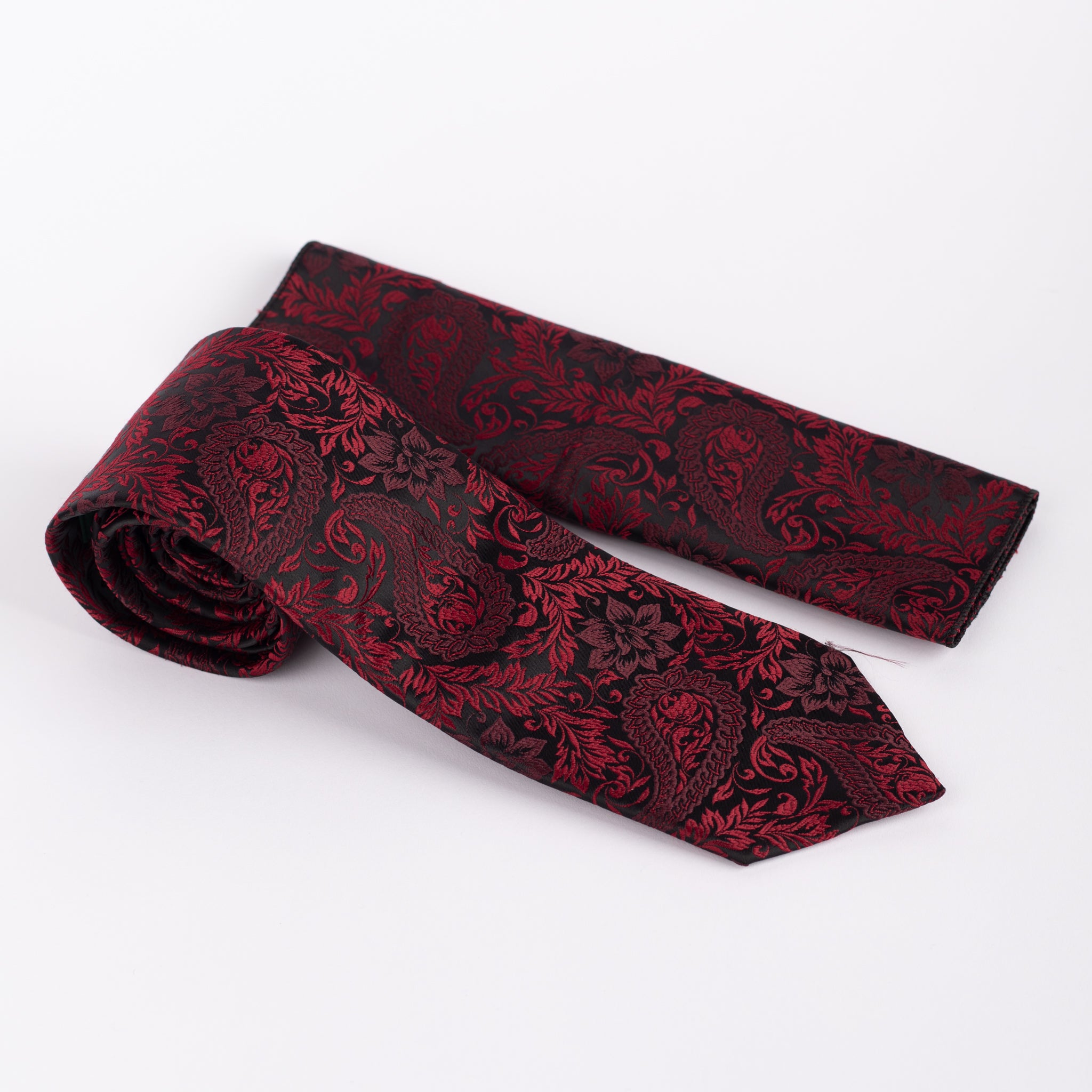 MC Paisley - Tie & Pocket Square Set in Red & Black