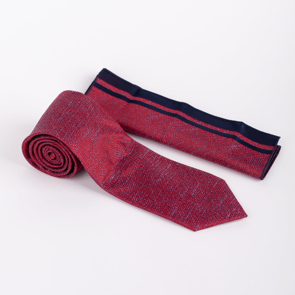 MC Houndstooth - Tie & Pocket Square Set in Red & Navy