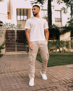Relaxed Fit Beige Drawstring Cargo Pants