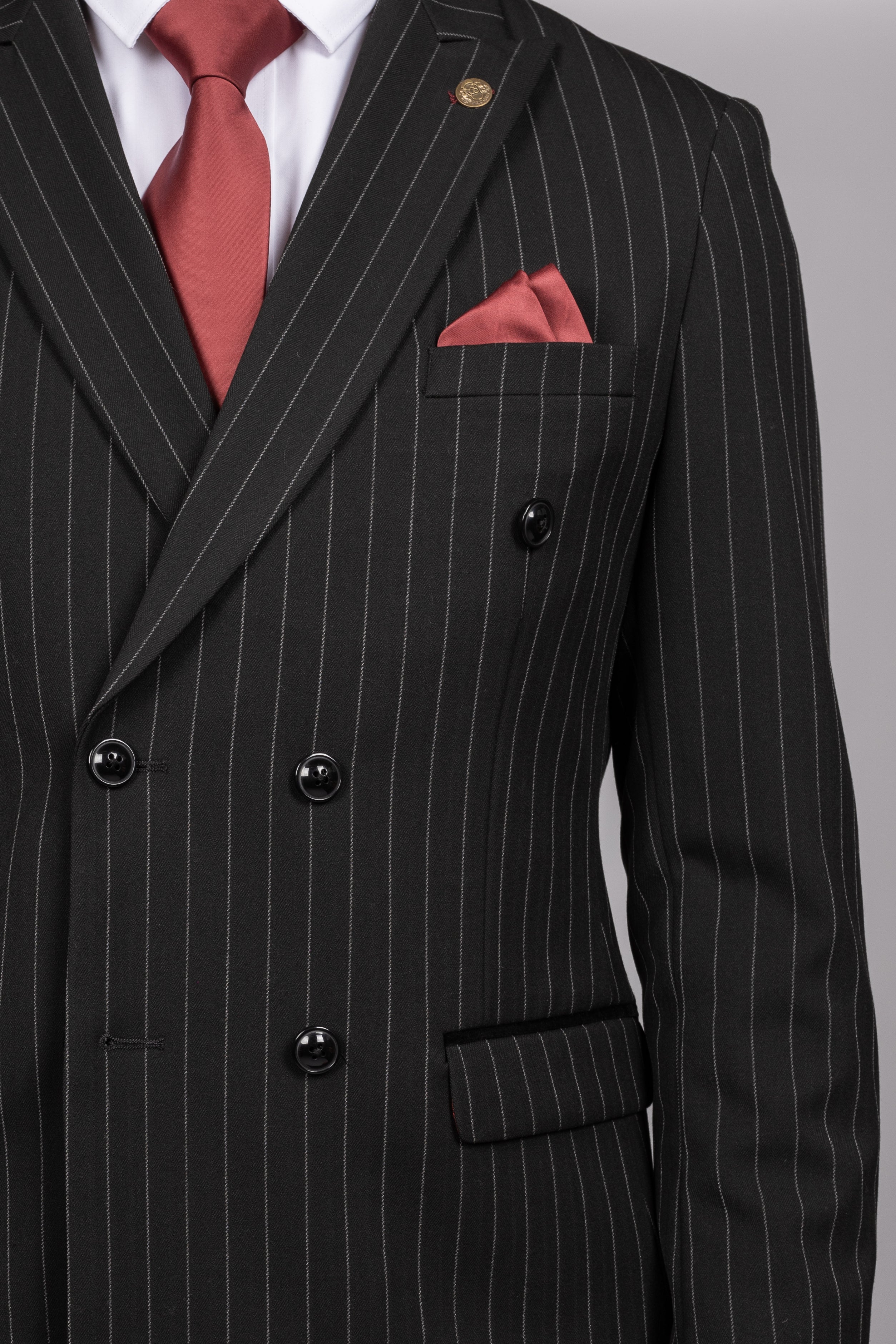Rocco Black Pinstripe Double Breasted Suit