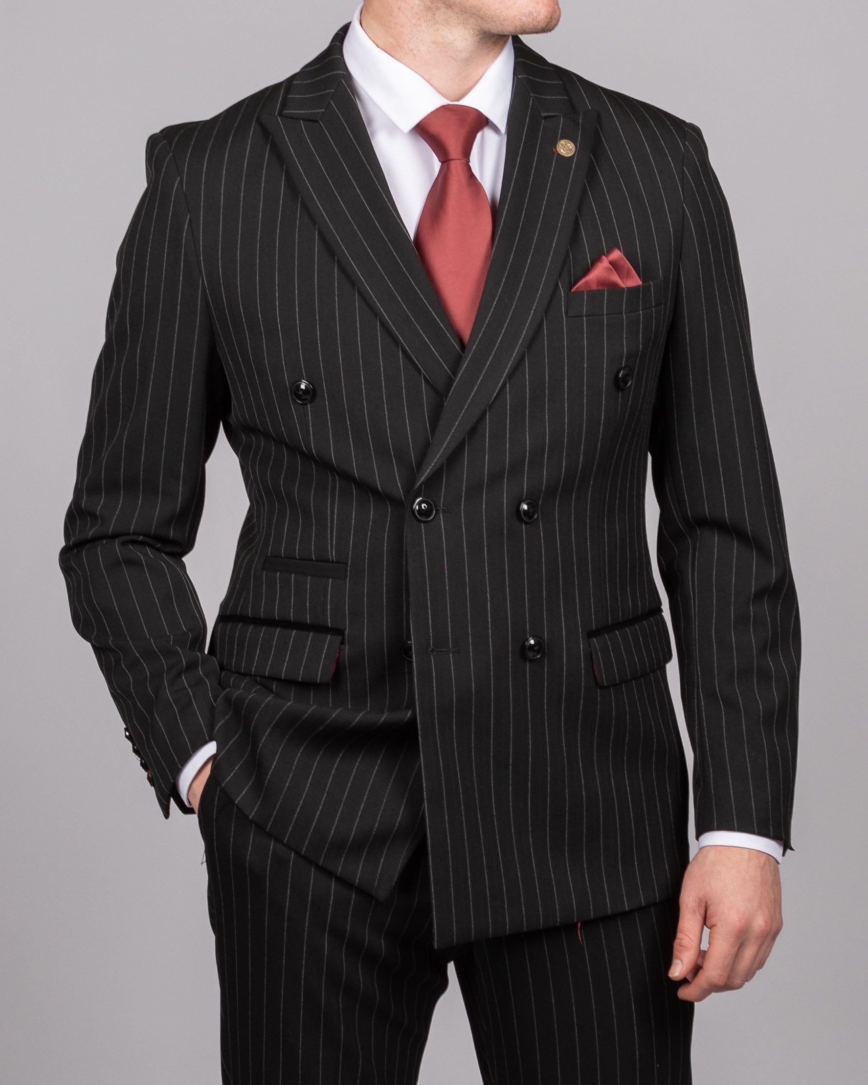Rocco - Black Pinstripe Double Breasted Blazer