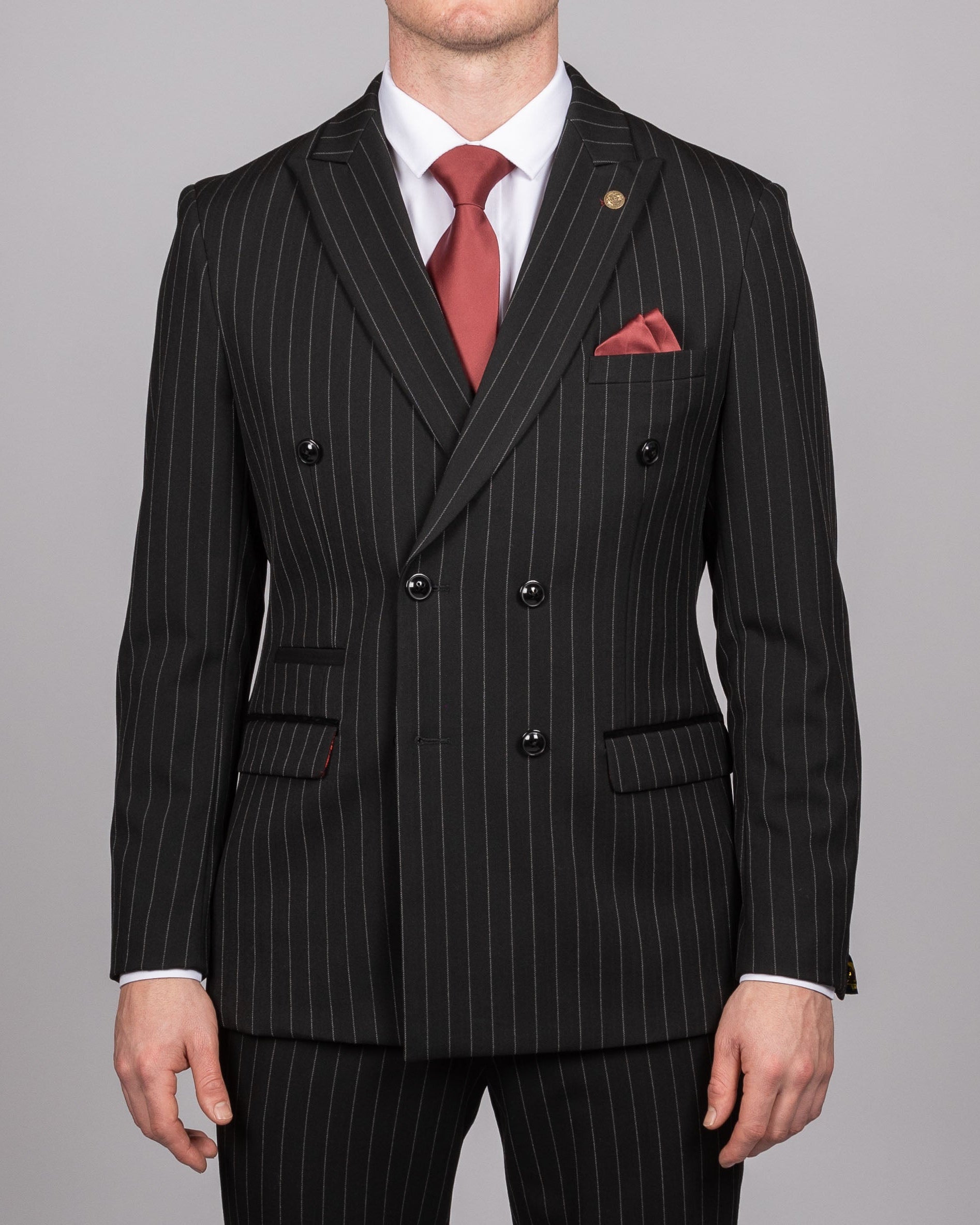 Rocco - Black Pinstripe Double Breasted Blazer – Milano Couture