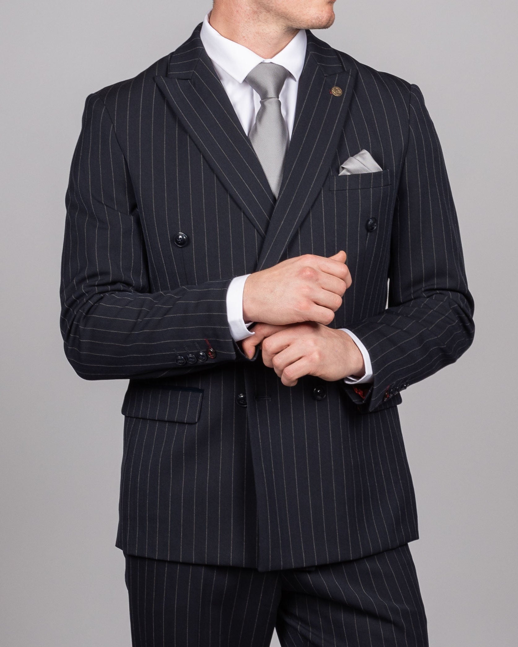 Rocco - Navy Pinstripe Double Breasted Blazer – Milano Couture
