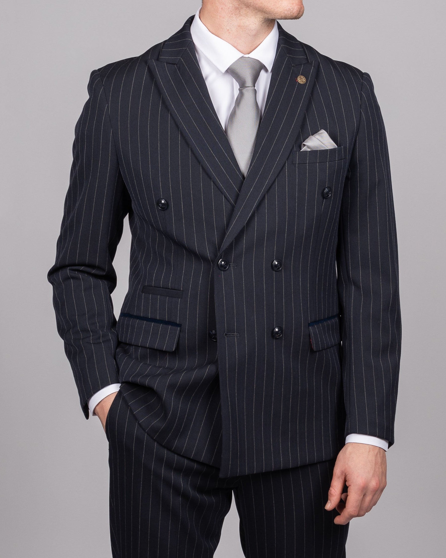 Rocco - Navy Pinstripe Double Breasted Blazer