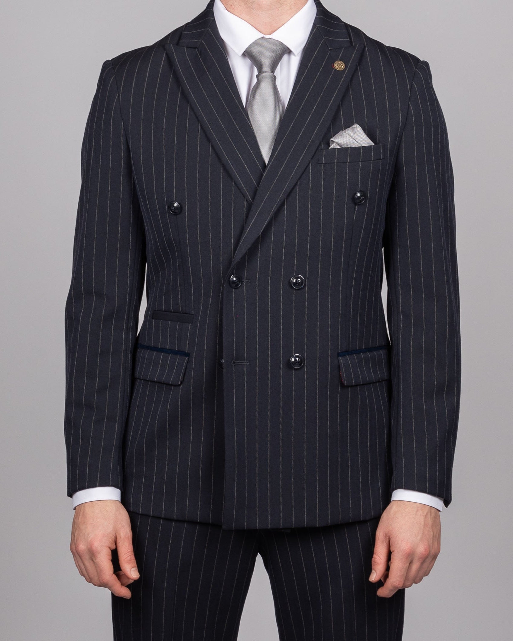 Rocco - Navy Pinstripe Double Breasted Blazer – Milano Couture