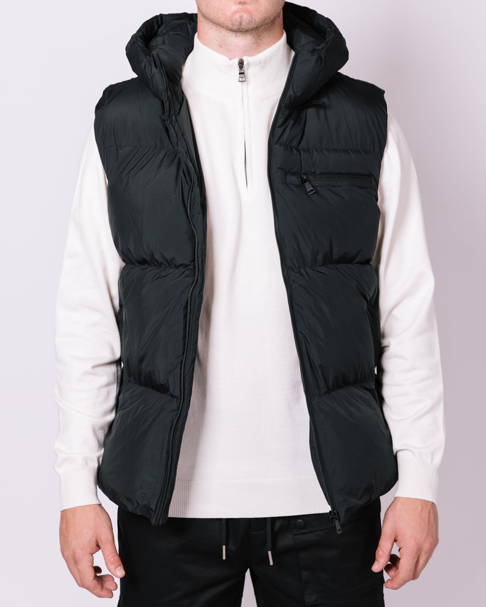 Black Pocket Detail Hooded Gilet