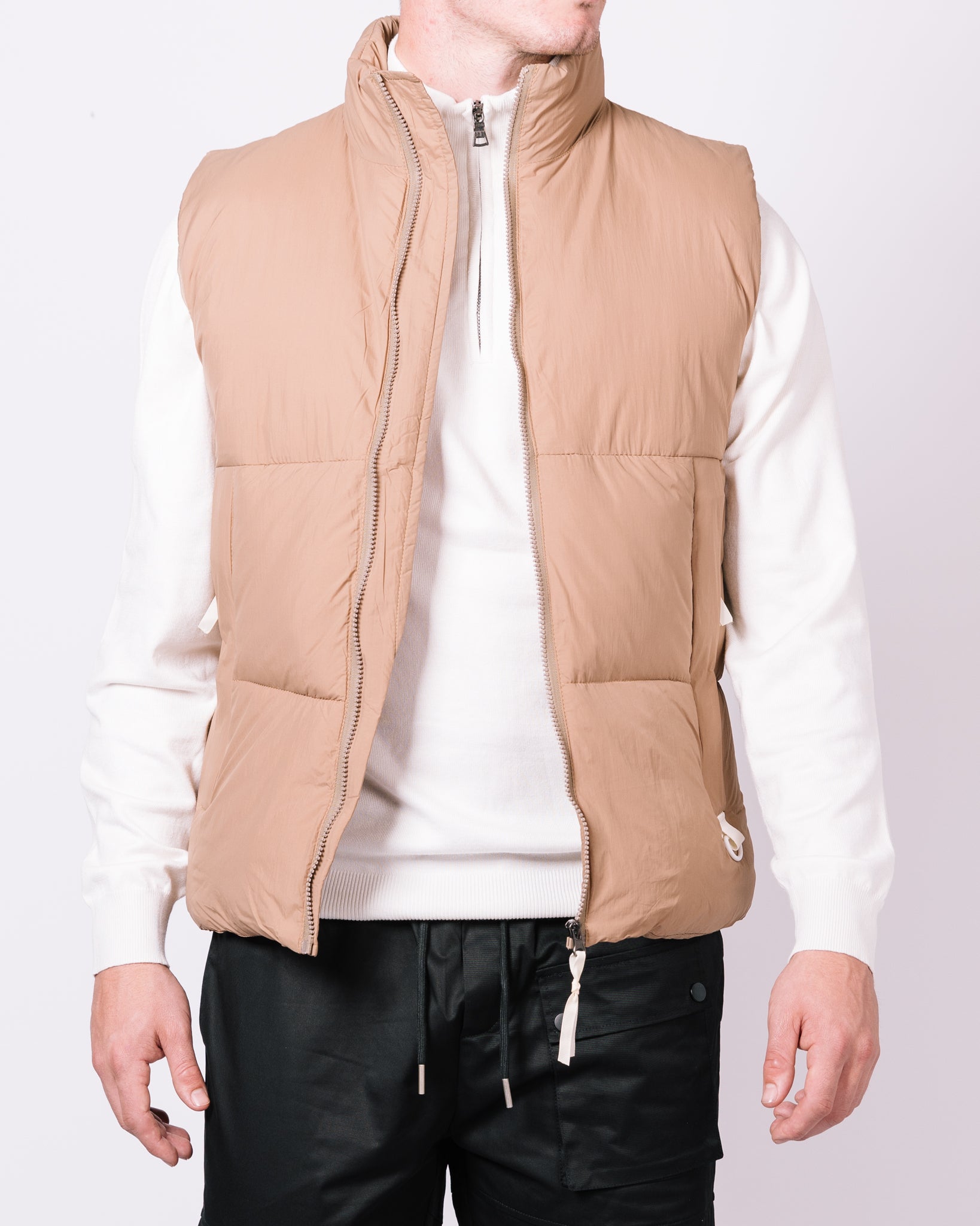 Camel Quilted Pocket Detail Gilet