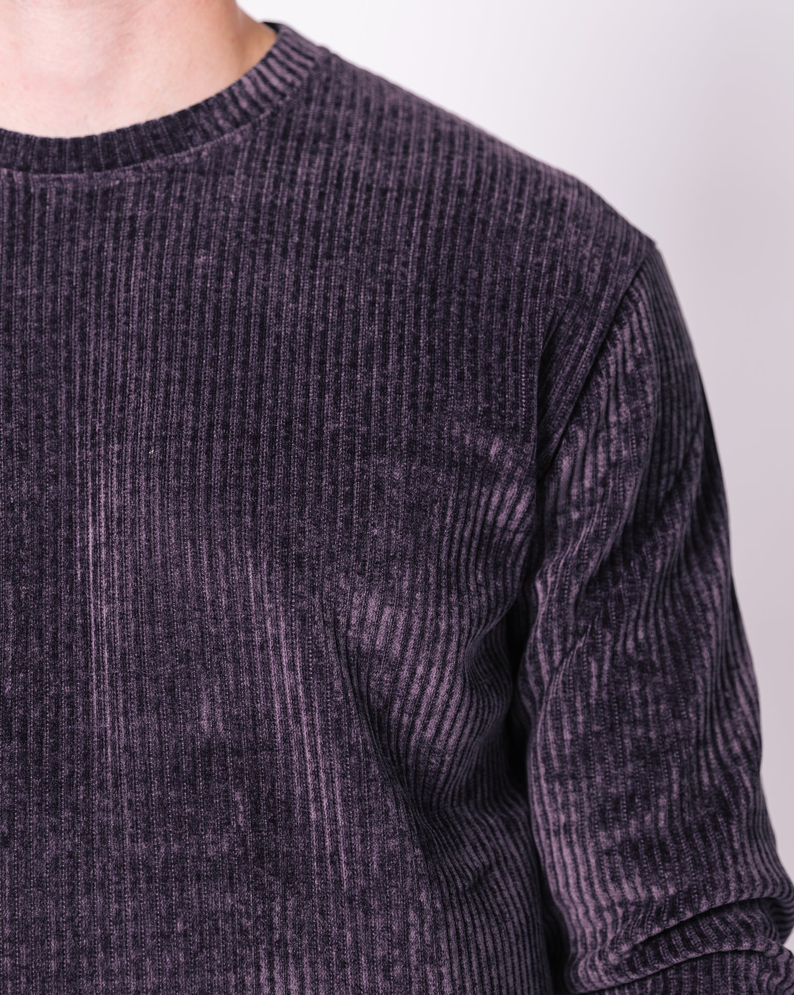 Navy Ribbed Knit Long Sleeve T-Shirt