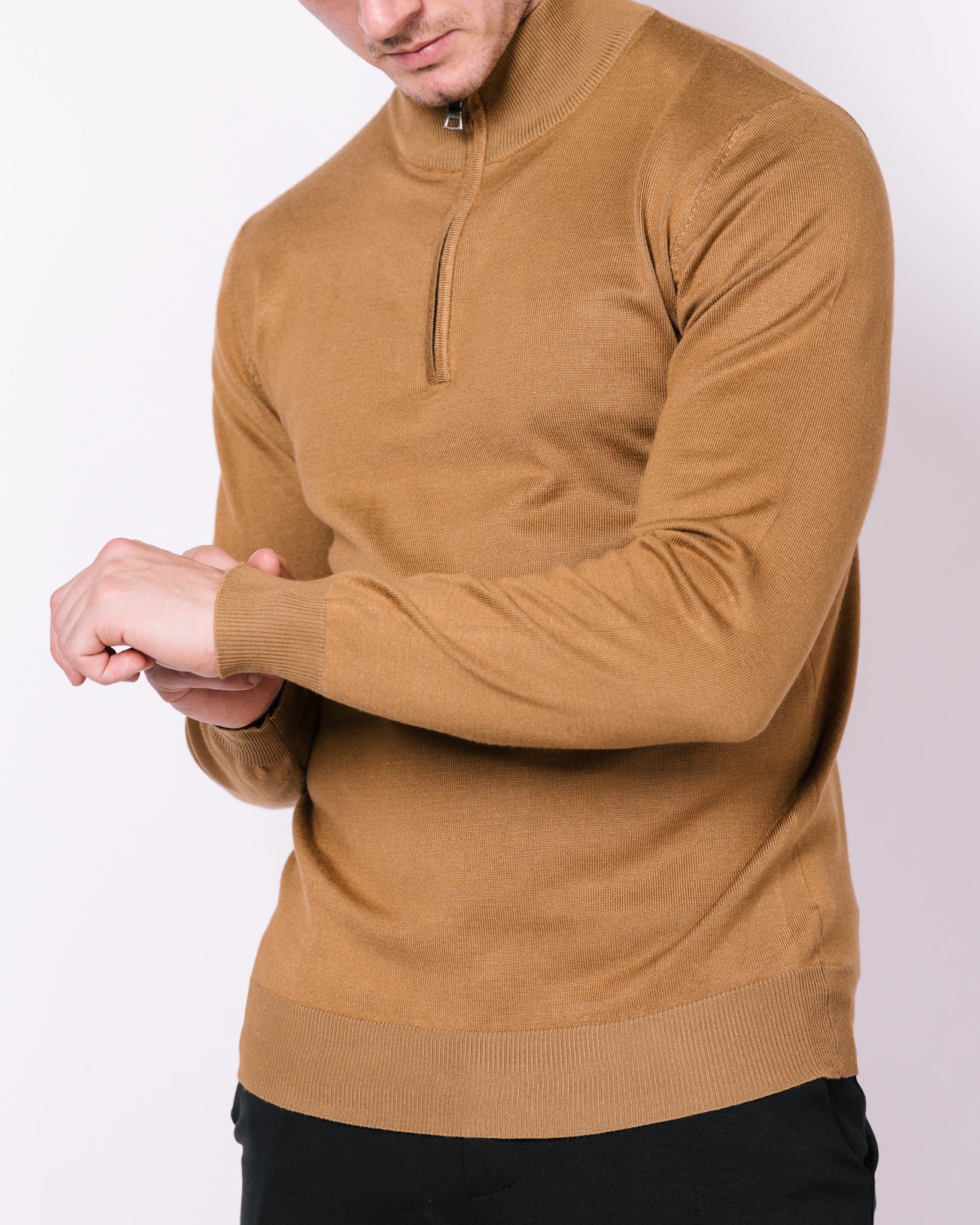 Camel Half Zip Sweater