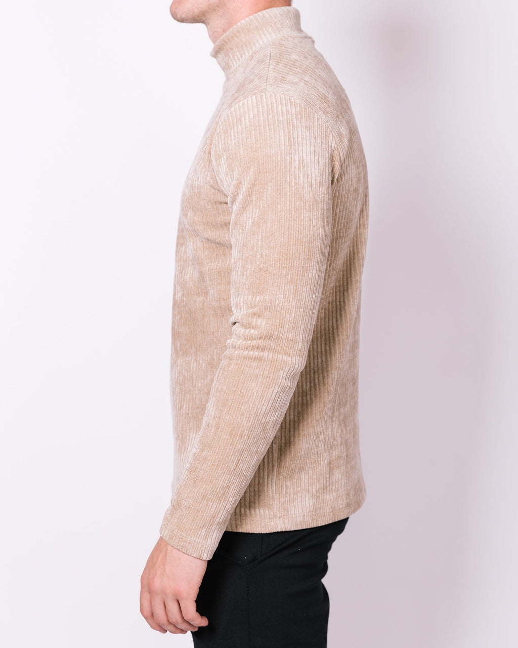 Beige Ribbed Mock Neck Sweater