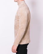 Beige Ribbed Mock Neck Sweater