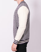Navy & White Contrast Patterned Bomber