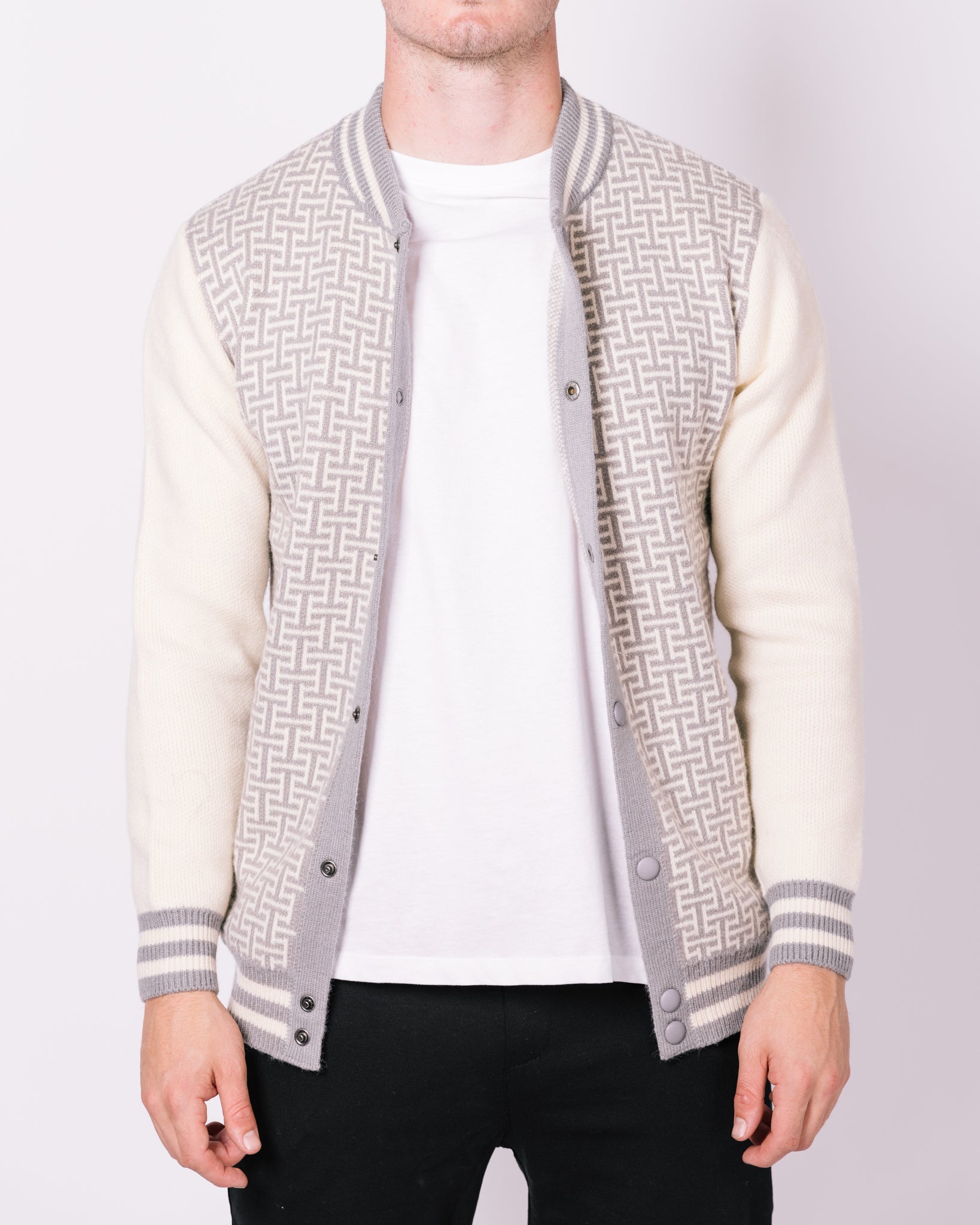 Grey & White Contrast Patterned Bomber