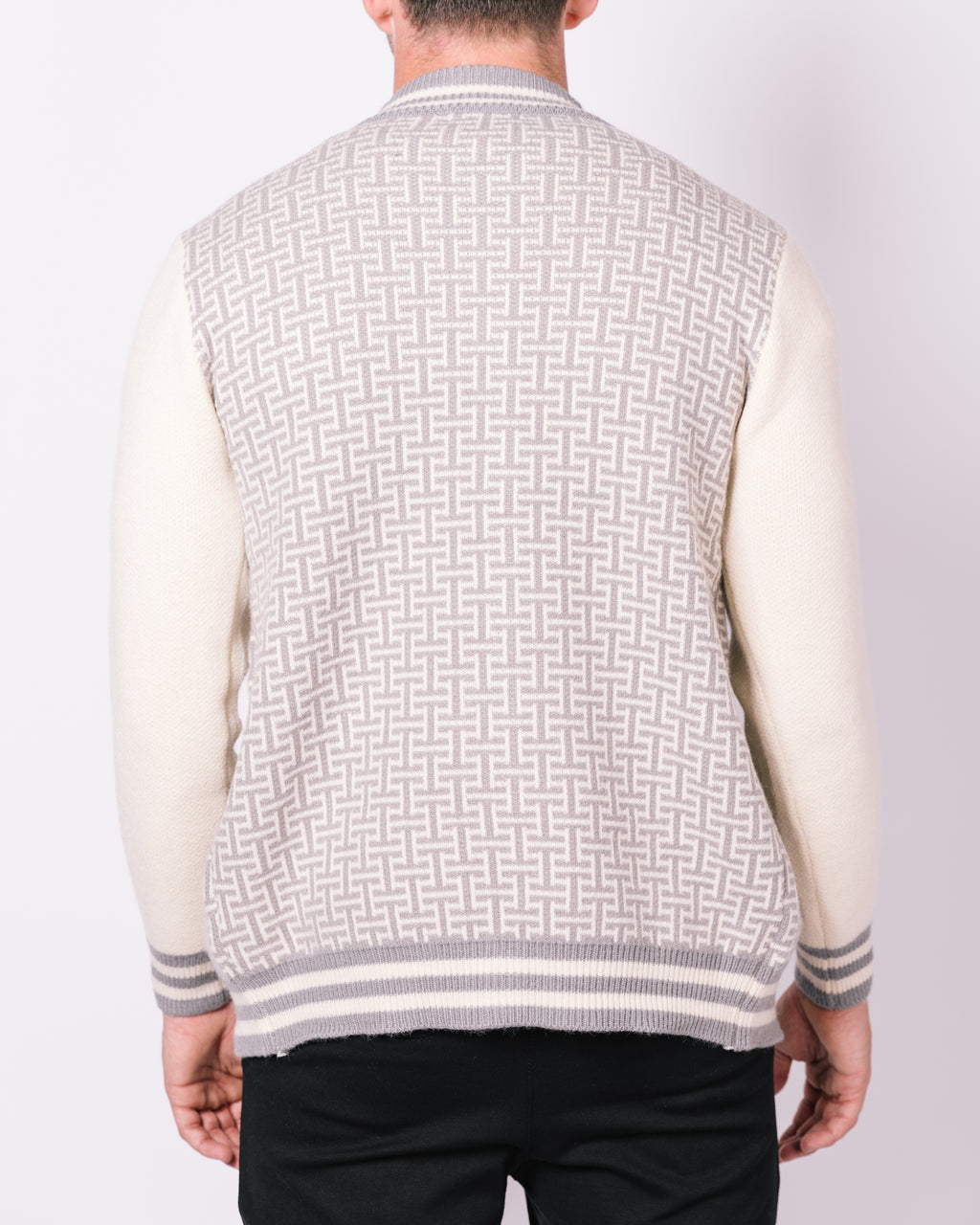 Grey & White Contrast Patterned Bomber