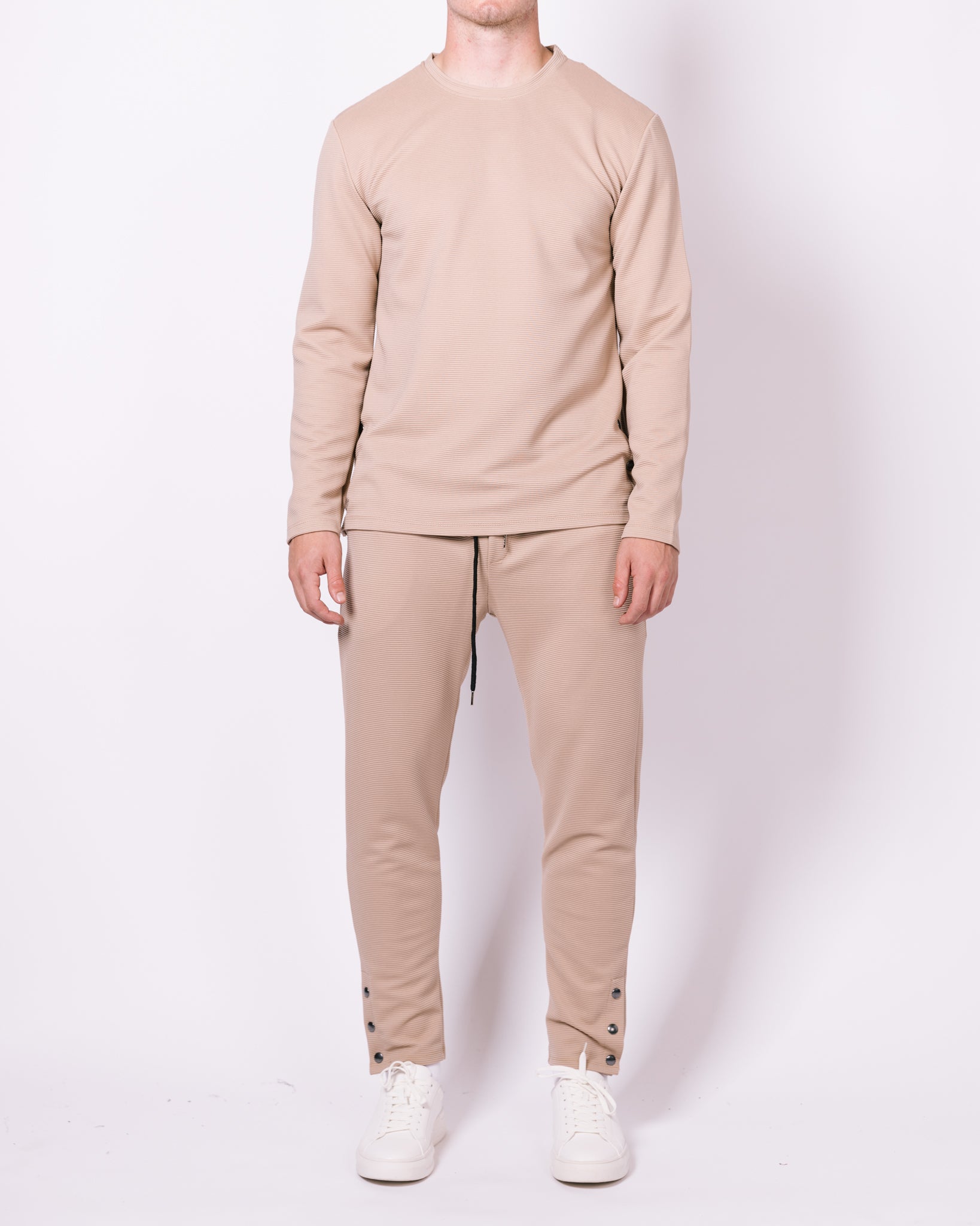Beige Ribbed Button 2 Piece Set