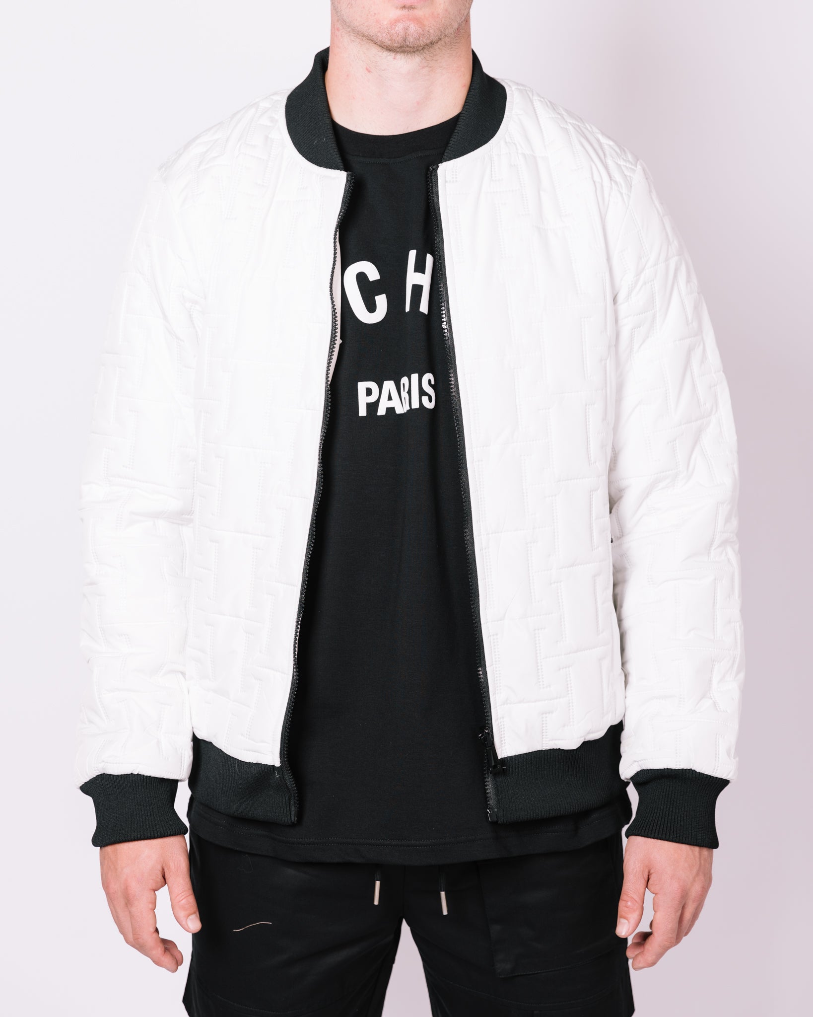 White Patterned Reversible Bomber