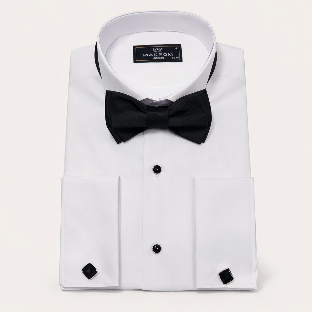 White Plain Tuxedo Shirt with Bow Tie