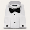 White Pleated Tuxedo Shirt with Bow Tie