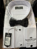 SL 8115 White Plain Tuxedo Shirt with Bow Tie