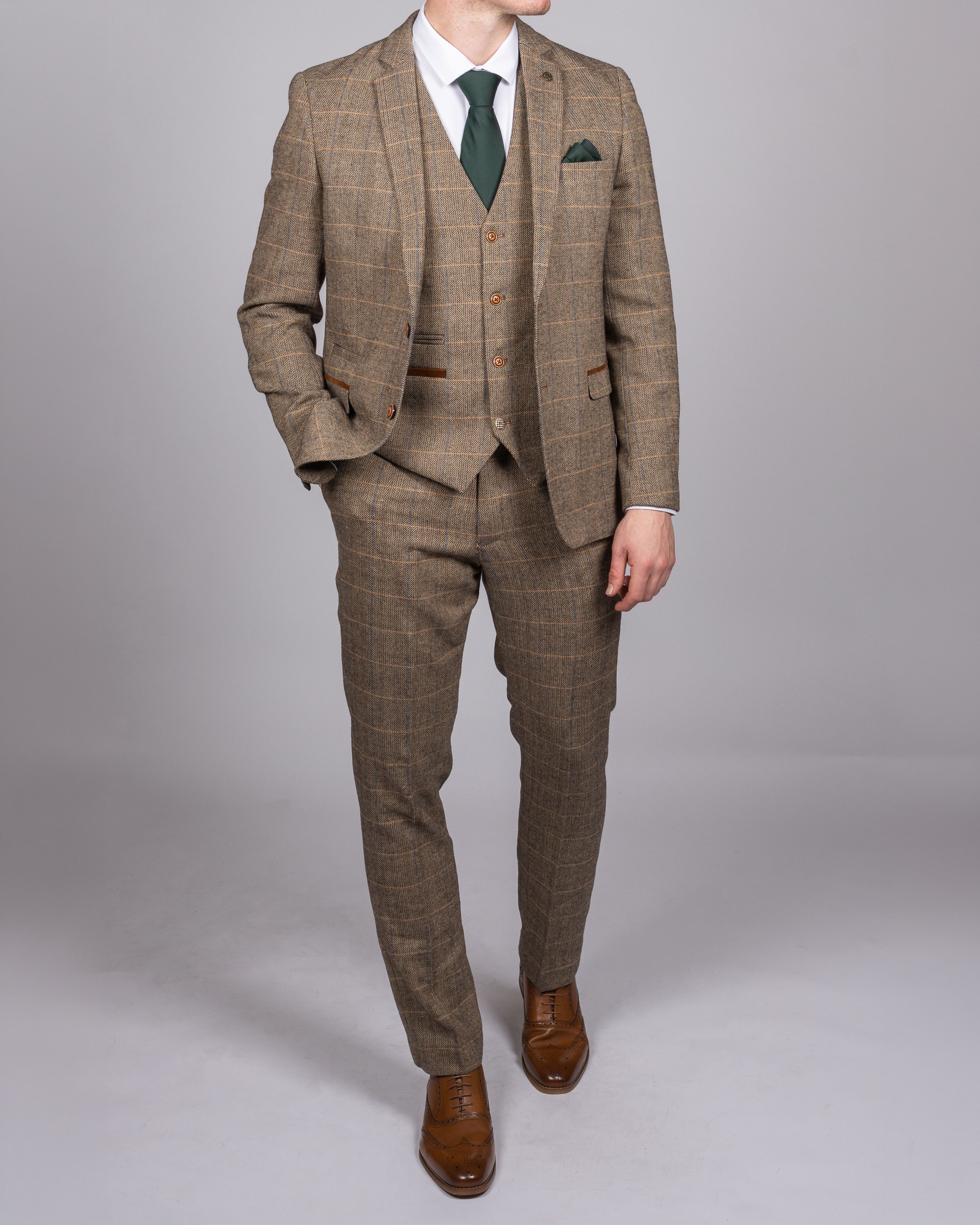 Ted Tan Tweed Check Three Piece Suit