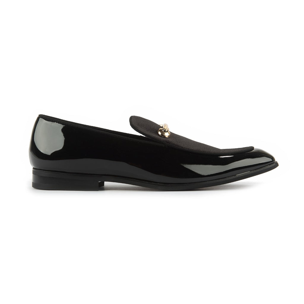 Bar Detail Black Patent Loafer