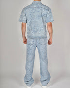 Light Blue Embossed Floral Denim Set