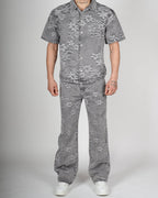 Grey Embossed Floral Denim Set
