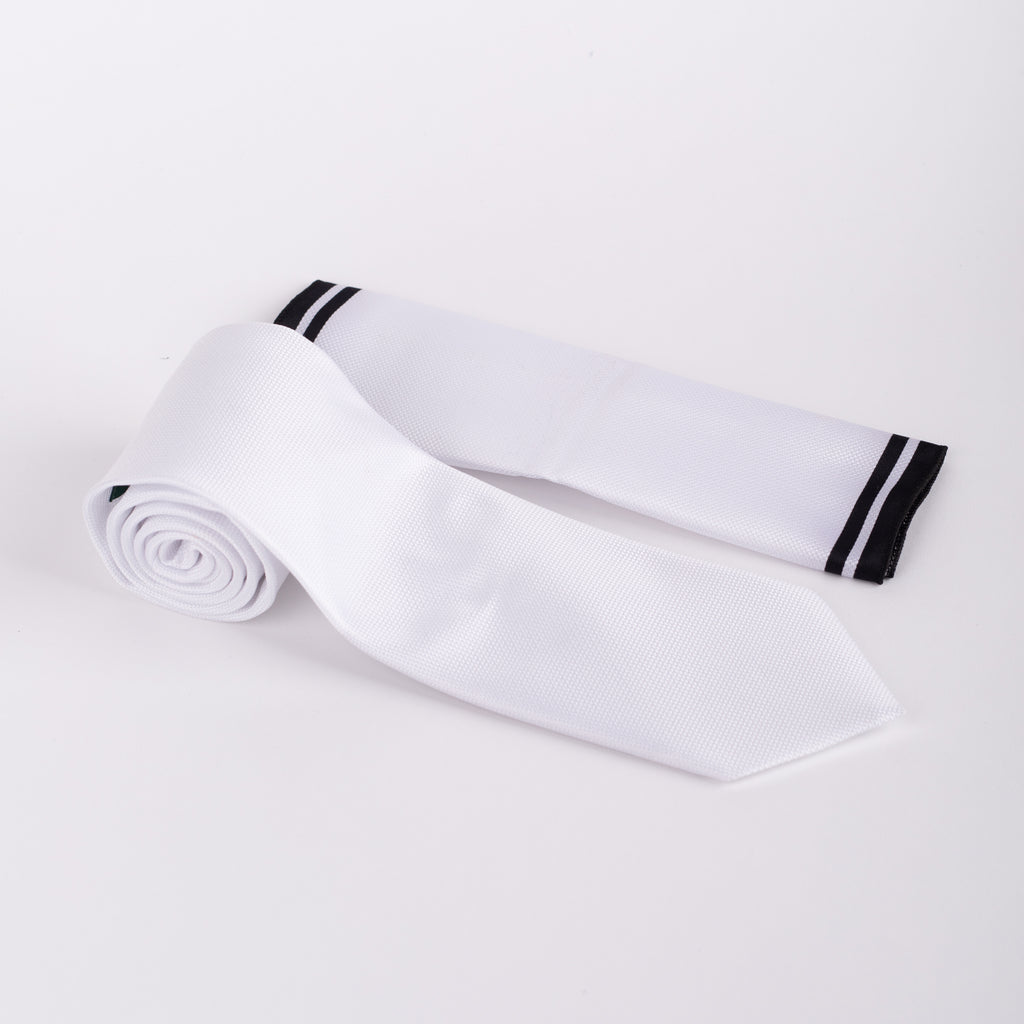 MC Textured - Tie & Pocket Square Set in White