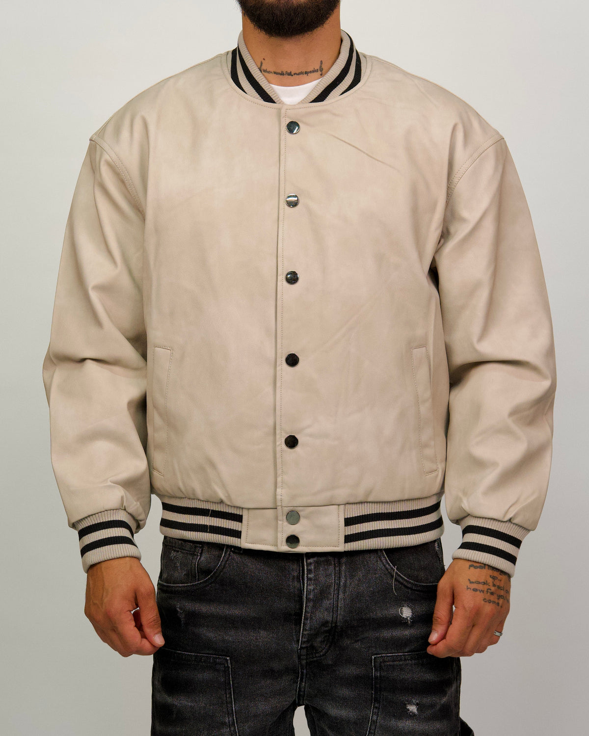 Varsity Jacket with Contrast Striped Hem