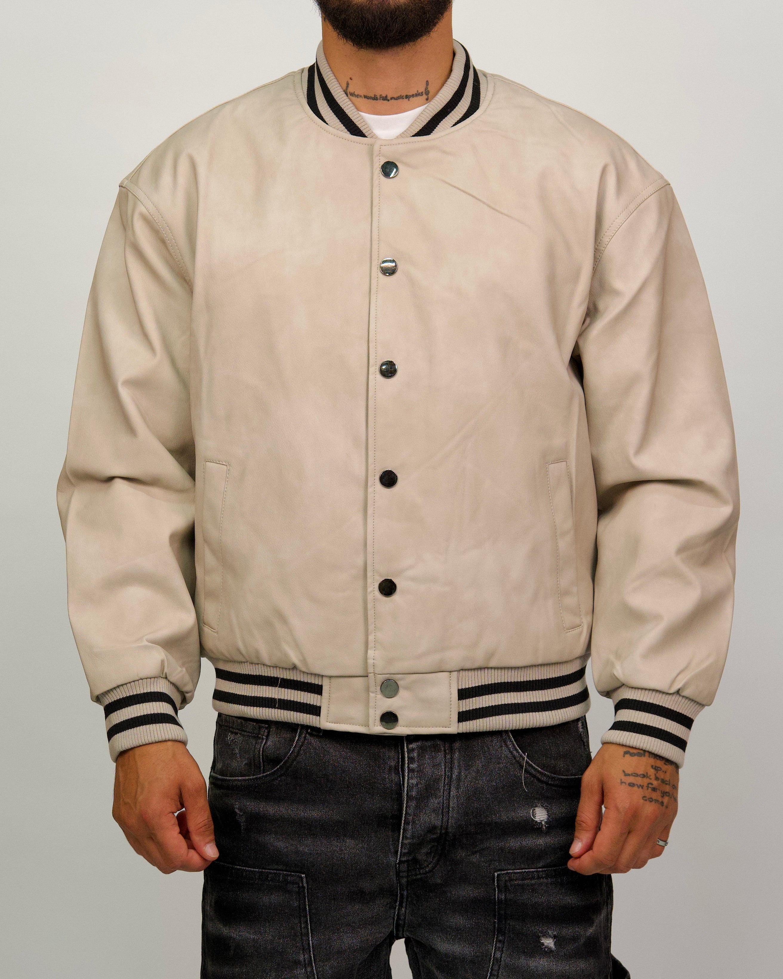 Varsity Jacket with Contrast Striped Hem